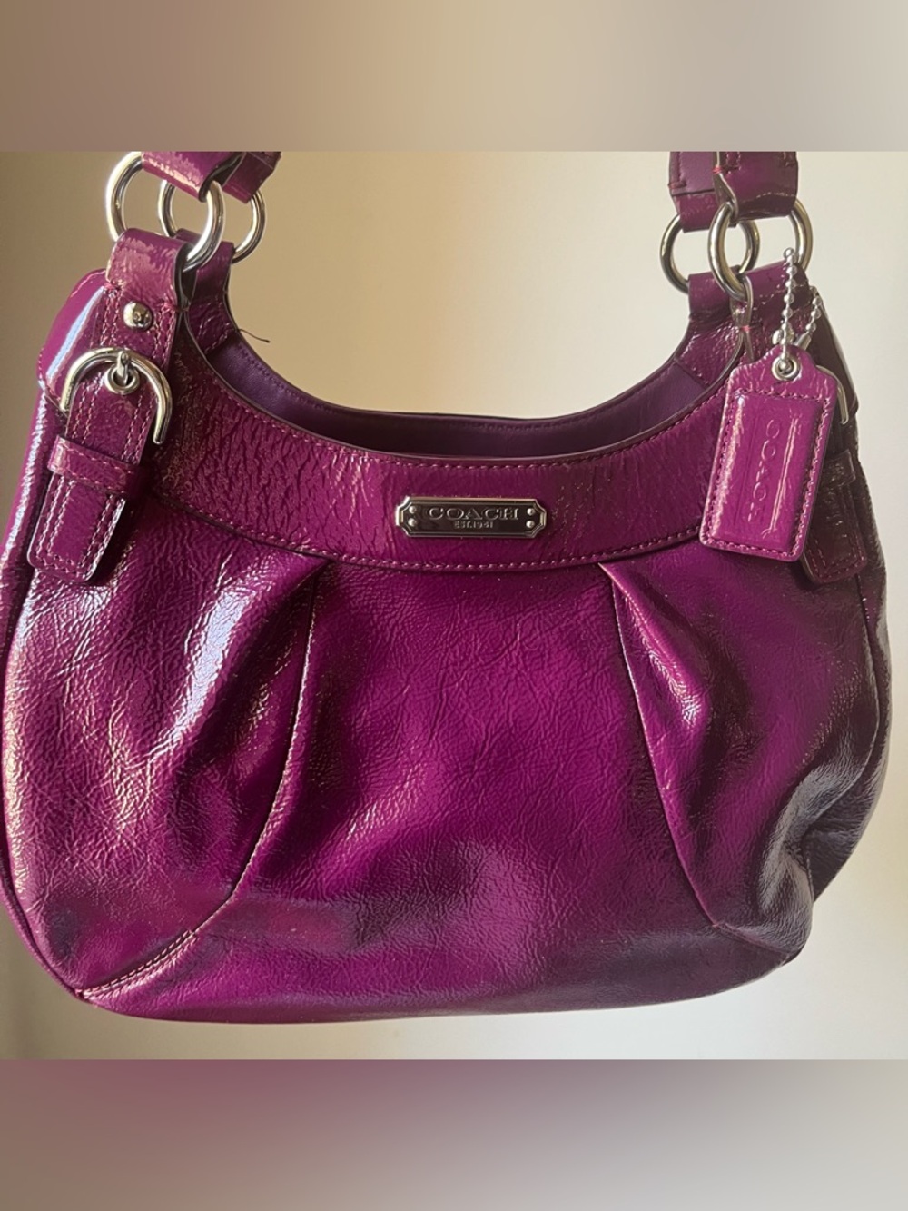 NWOT Coach soho fuchsia, plum pattern, leather shoulder bag F19705 - Picture 13 of 14